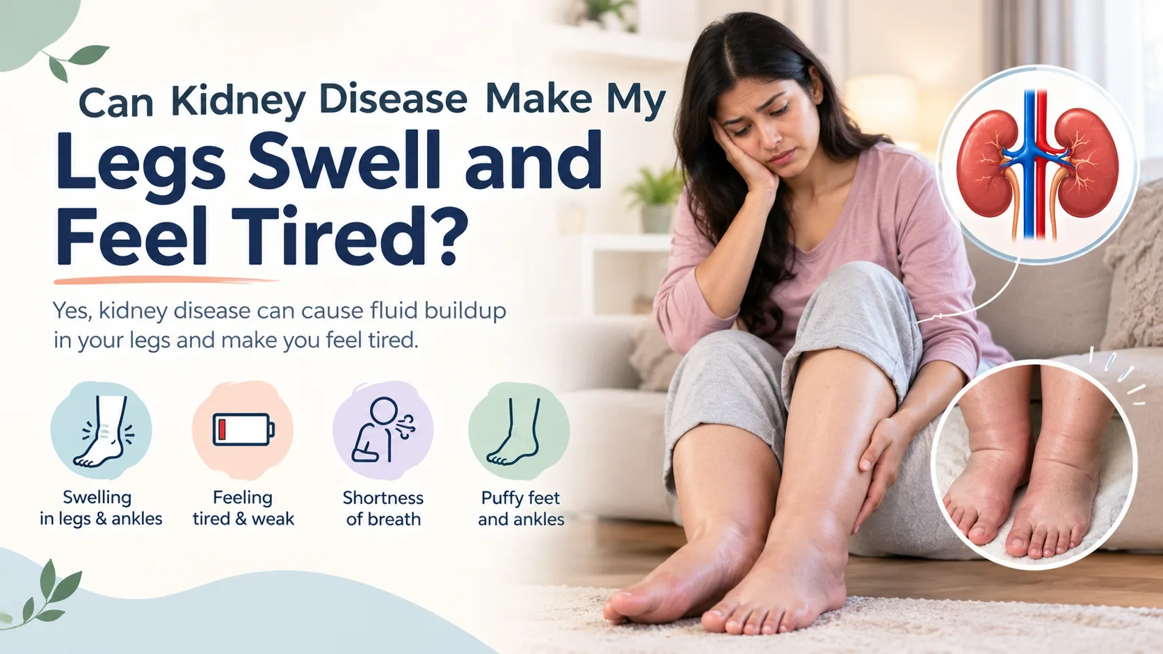 Can kidney disease make my legs swell and feel tired?
